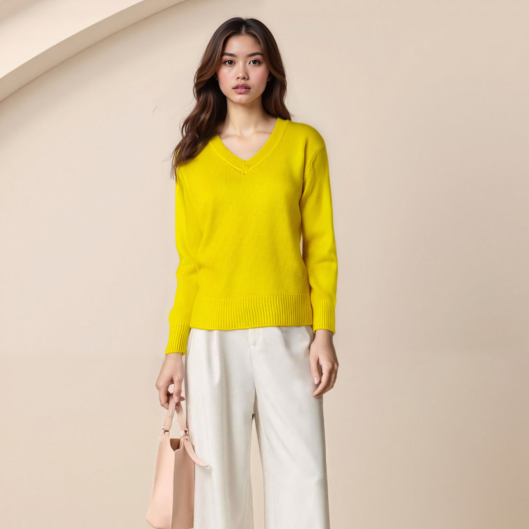 Damen Pullover mit V-Ausschnitt und strukturierter Optik Heidi-Mode