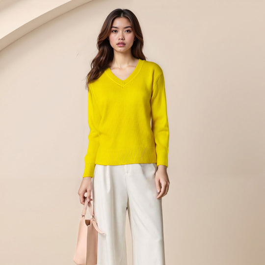 Damen Pullover mit V-Ausschnitt und strukturierter Optik Heidi-Mode