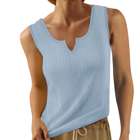 Damen Ärmelloses Oberteil mit dekorativem V-Ausschnitt und feiner Rippenstruktur Heidi-Mode