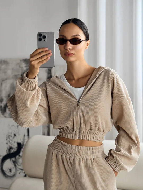 Damen Cropped Fleece Jacke mit komfortablem Reißverschluss Heidi-Mode