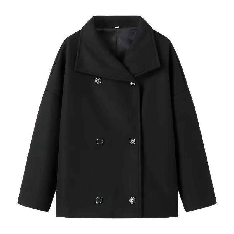 Damen Oversize Doppelreiher-Jacke mit elegantem Schalkragen und großen Knöpfen Heidi-Mode