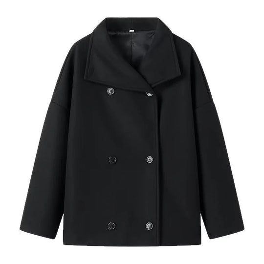 Damen Oversize Doppelreiher-Jacke mit elegantem Schalkragen und großen Knöpfen Heidi-Mode