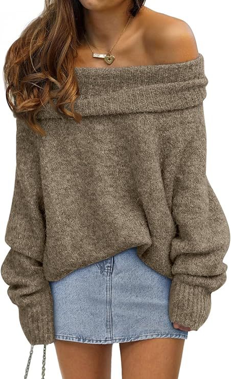 Damen Oversized Pullover mit schulterfreiem Design Heidi-Mode