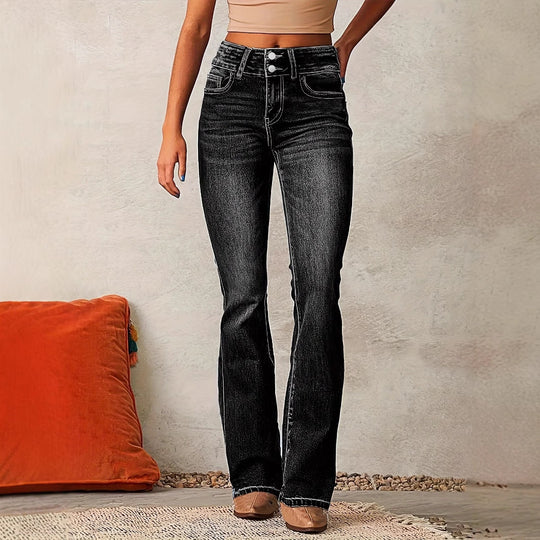Damen Bootcut Jeans mit hohem Bund und modernem Waschung Heidi-Mode