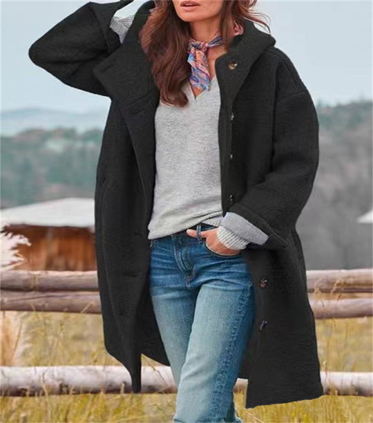 Damen Lange Wolle-Mix Jacke mit weichem Innenfutter und praktischen Taschen Heidi-Mode