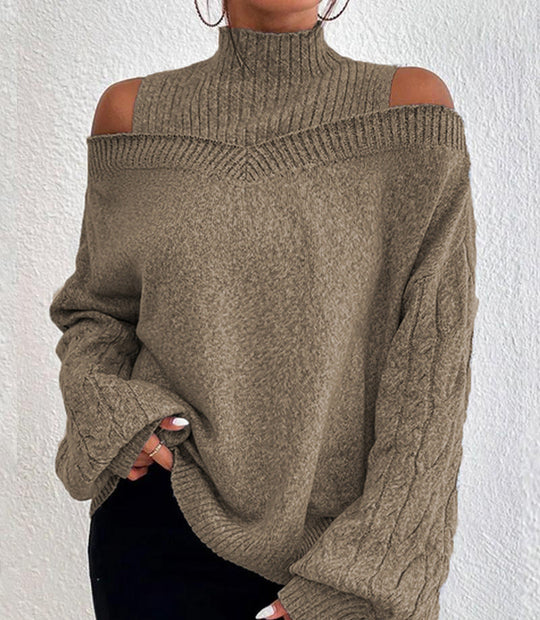 Damen Pullover mit schulterfreien Ärmeln und hohem Kragen Heidi-Mode