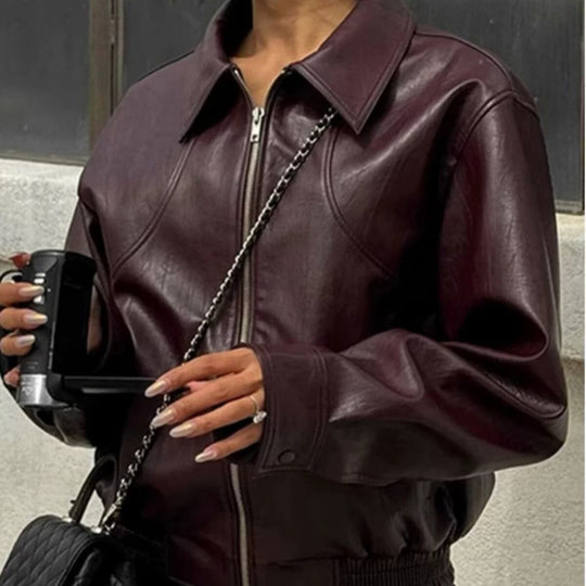 Damen Kunstlederjacke mit elastischem Bund und sportlichem Schnitt Heidi-Mode