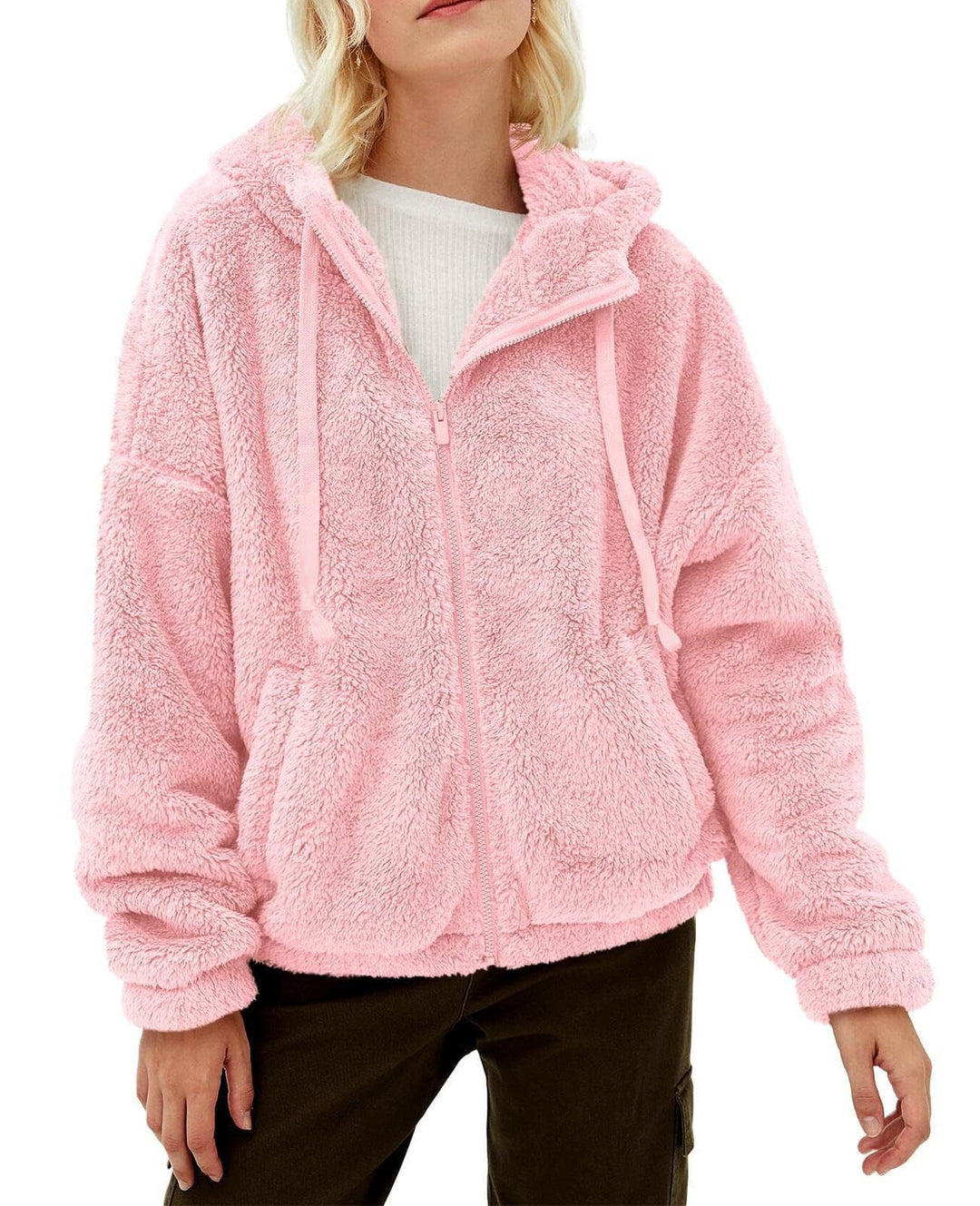Damen lässige Fleecejacke mit Kängurutasche und Kapuze Heidi-Mode