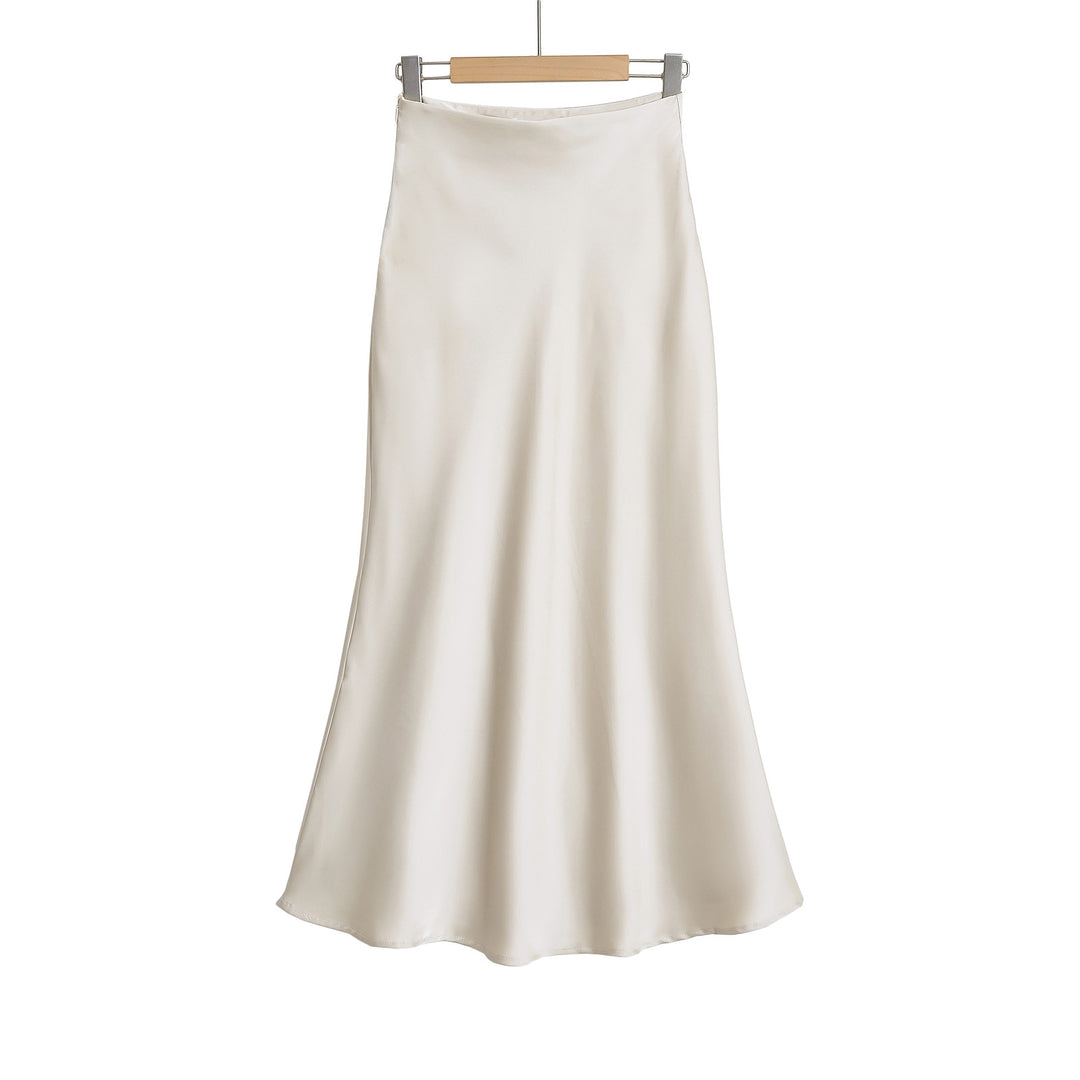 Damen eleganter Maxirock aus seidigen Materialien mit schwingendem Schnitt und hohem Bund Heidi-Mode