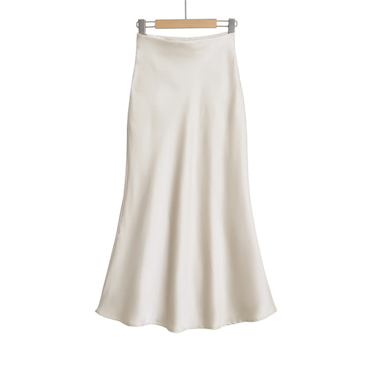Damen eleganter Maxirock aus seidigen Materialien mit schwingendem Schnitt und hohem Bund Heidi-Mode