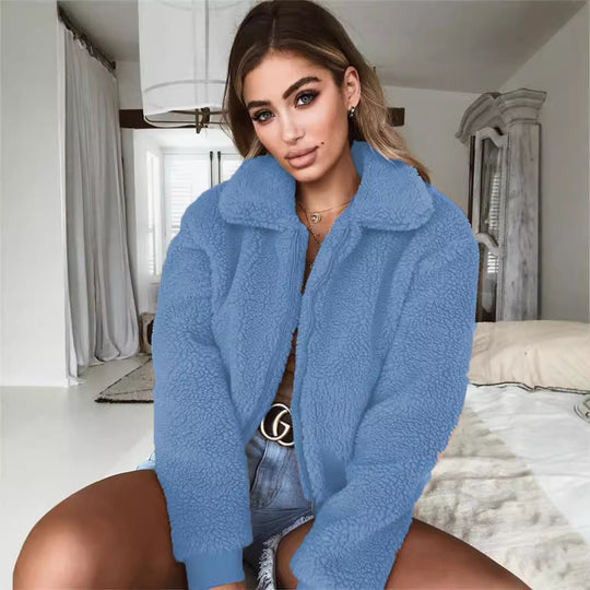 Damen Kuschelige Teddyjacke mit hohem Kragen Heidi-Mode