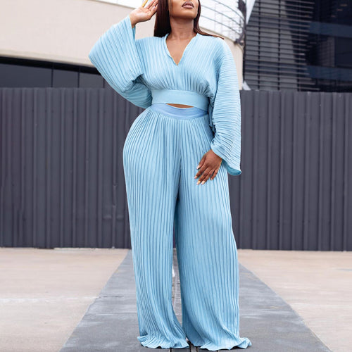 Damen Plissierter Jumpsuit mit Oversize-Ärmeln Heidi-Mode