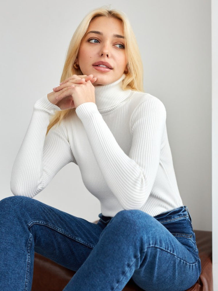 Damen Rollkragenpullover mit geripptem Design und lässigem Schnitt Heidi-Mode