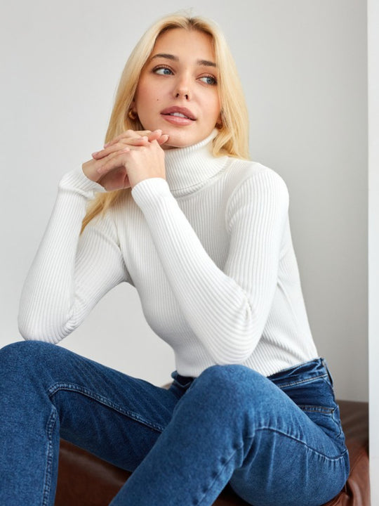 Damen Rollkragenpullover mit geripptem Design und lässigem Schnitt Heidi-Mode