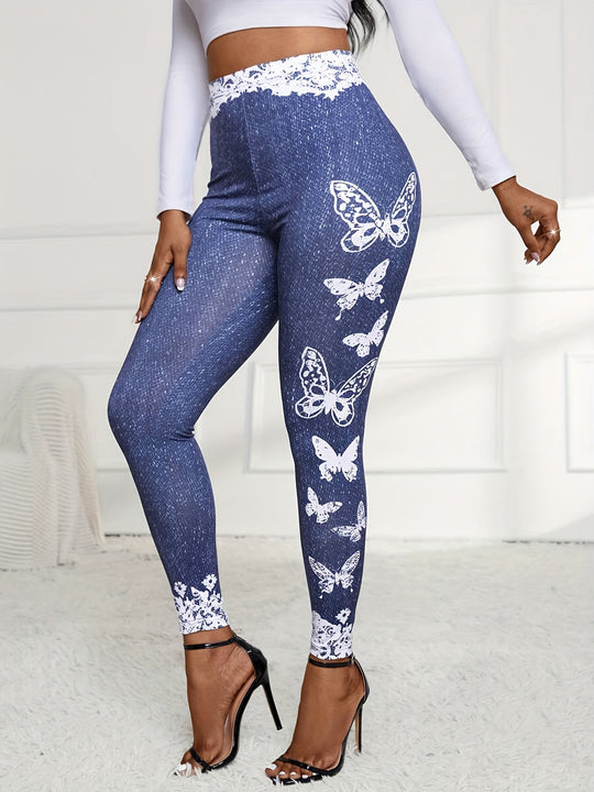 Damen Leggings mit hohem Taillenbund und femininen Spitzenakzenten Heidi-Mode