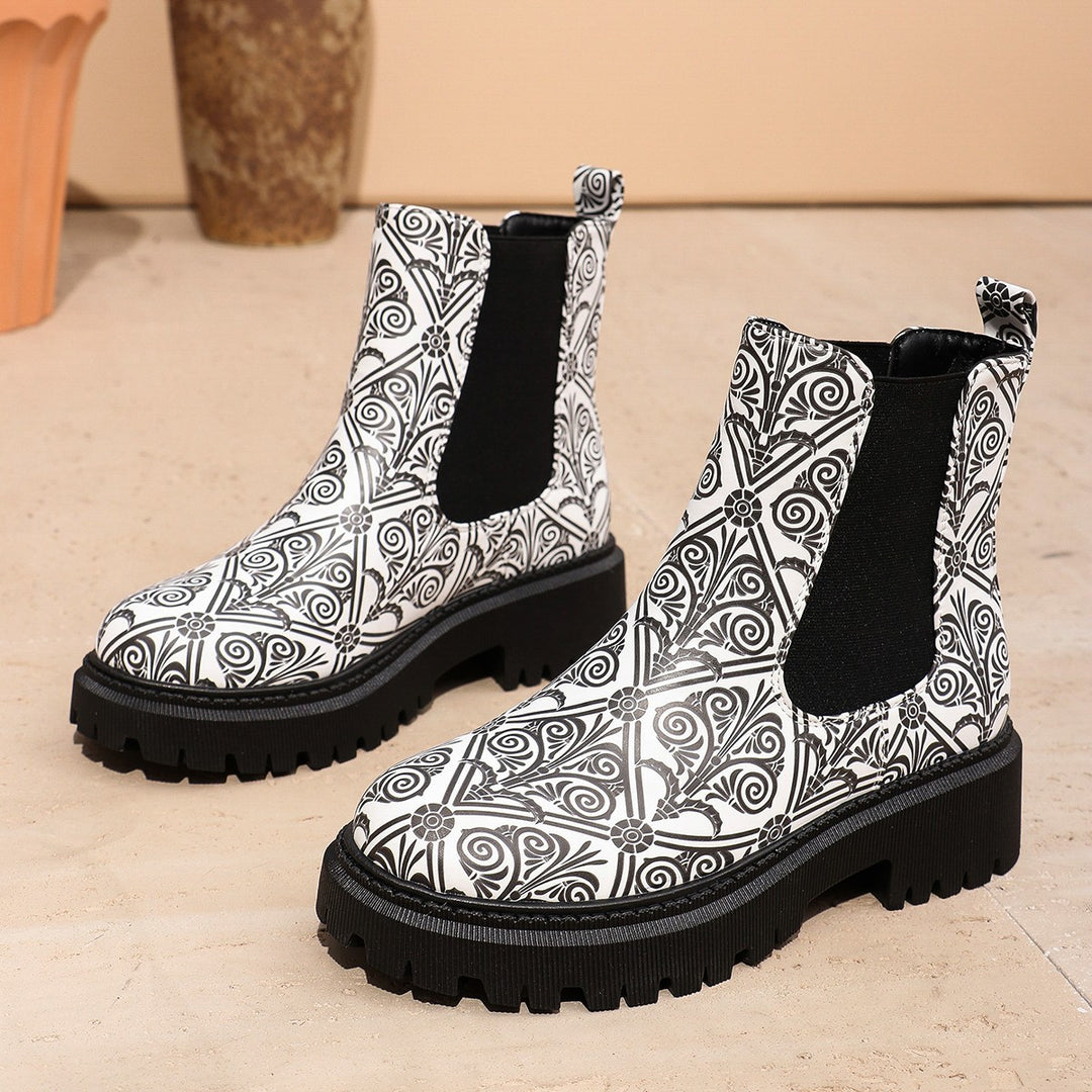 Damen Chelsea-Stiefel mit kreativem Musterdruck und rutschfester Sohle Heidi-Mode