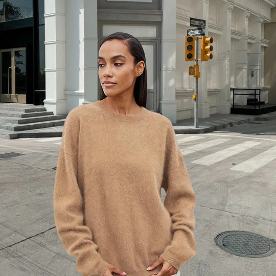 Damen weicher Strickpullover mit elegantem Rundhalsausschnitt und lässigem Schnitt Heidi-Mode