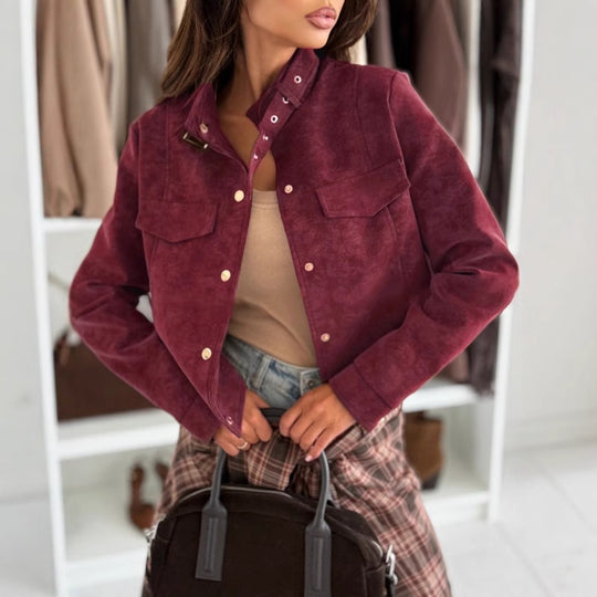 Damen elegante Jacke aus weichem Wildleder mit Knopfdetails Heidi-Mode