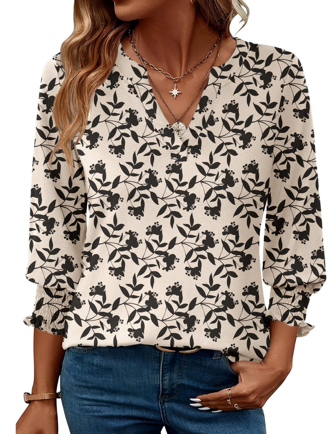 Damen modische Bluse mit verspieltem Paisleymuster und Rüschendetails Heidi-Mode