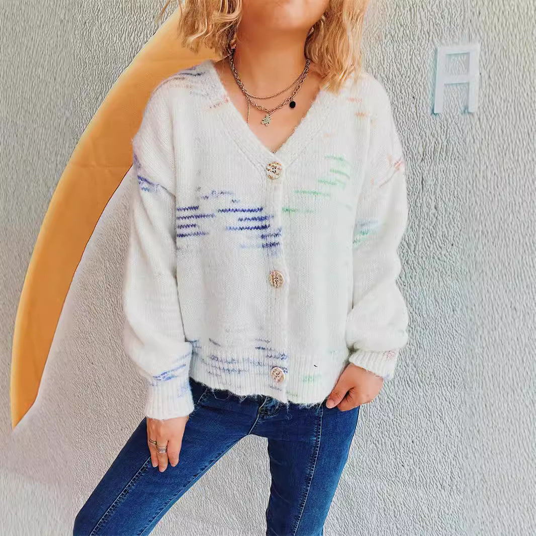 Damen grob gestrickter Cardigan mit modischem Knopfdesign und weichem Material Heidi-Mode