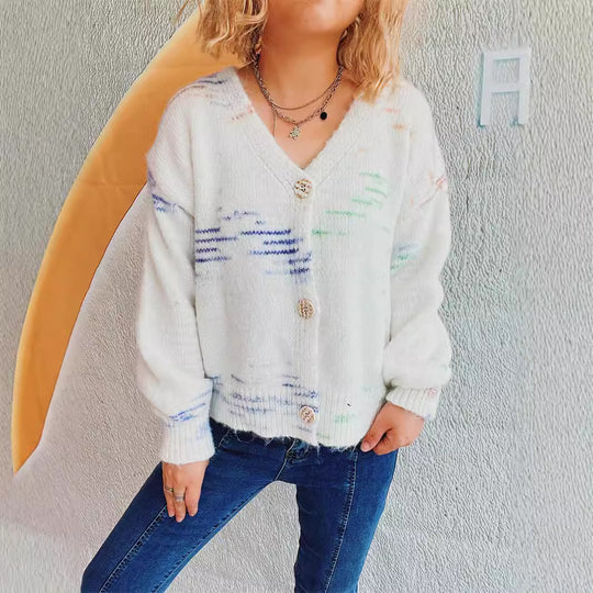 Damen grob gestrickter Cardigan mit modischem Knopfdesign und weichem Material Heidi-Mode
