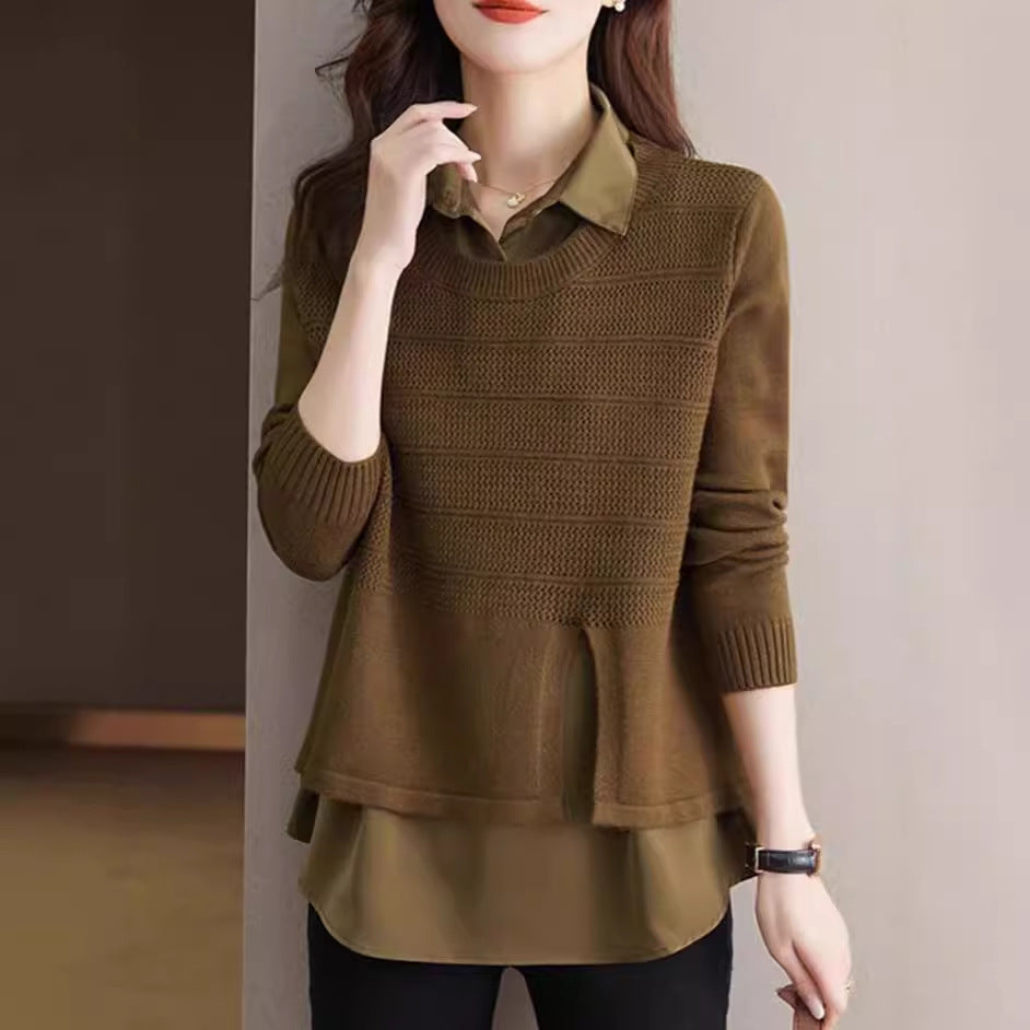 Damen Modischer Layered Pullover mit Struktur Heidi-Mode
