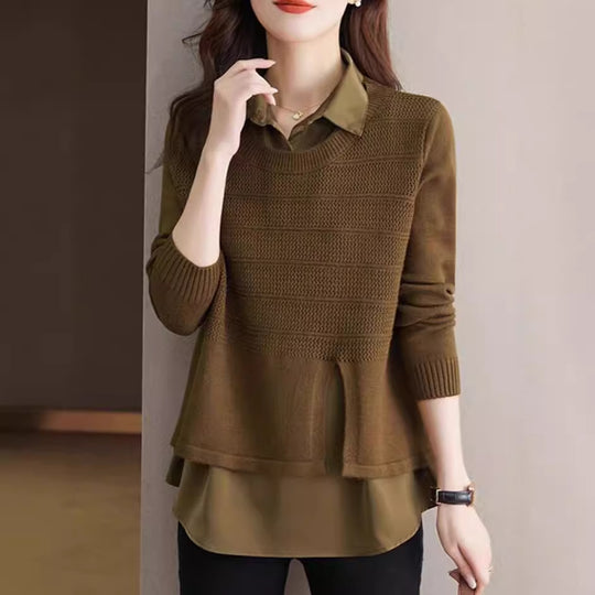 Damen Modischer Layered Pullover mit Struktur Heidi-Mode