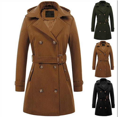 Damen eleganter Peacoat mit doppelter Knopfleiste und Taillengürtel Heidi-Mode