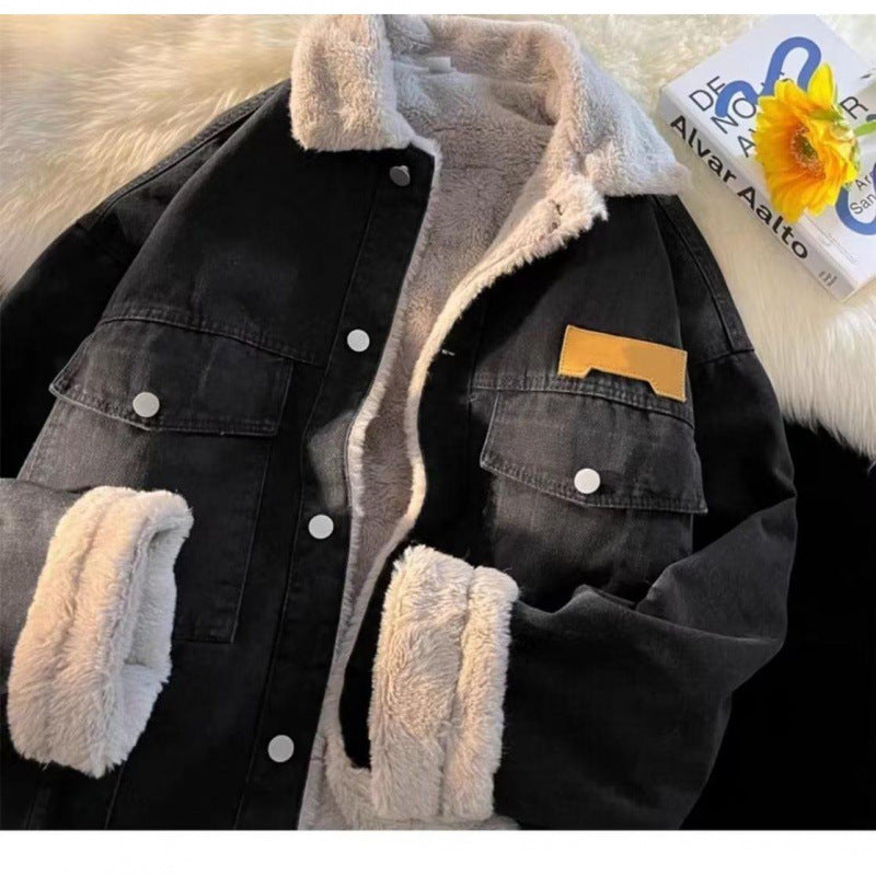 Damen oversized Jeansjacke mit Innenfutter aus Teddyfell Heidi-Mode