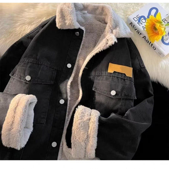 Damen oversized Jeansjacke mit Innenfutter aus Teddyfell Heidi-Mode