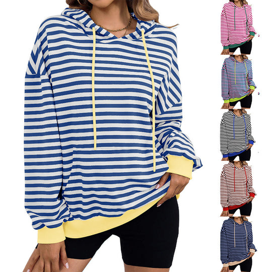 Damen gestreifter Kapuzenpullover mit stylischer Kängurutasche Heidi-Mode