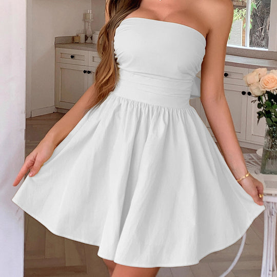 Damen Sommerliches Abschlusskleid mit schulterfreiem Design und fließendem Rock Heidi-Mode