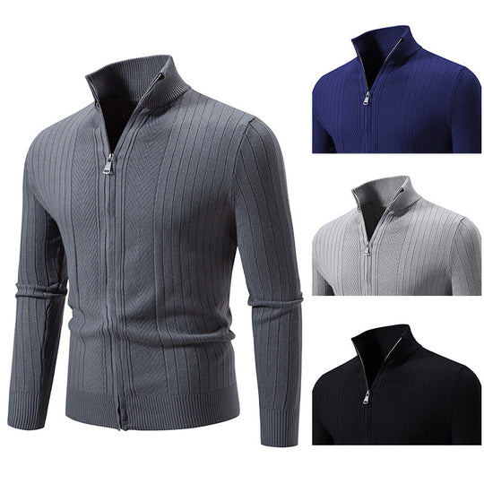 Herren stylische Strickjacke mit hohem Stehkragen und modischem Reißverschluss Heidi-Mode