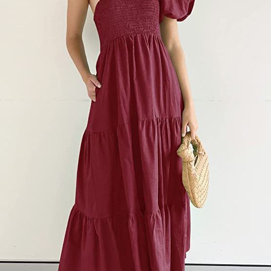Damen Maxikleid mit asymmetrischem Träger und fließendem Schnitt Heidi-Mode