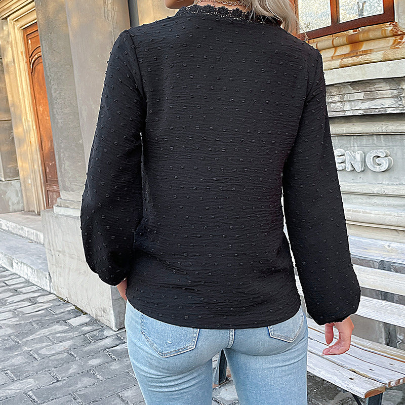 Damen Bluse mit feinen Strukturdetails und romantischem Spitzeneinsatz Heidi-Mode