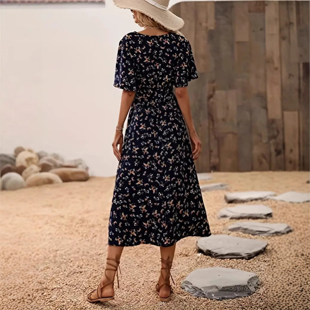 Damen Wickelkleid mit floralem Design und modischem V-Ausschnitt Heidi-Mode