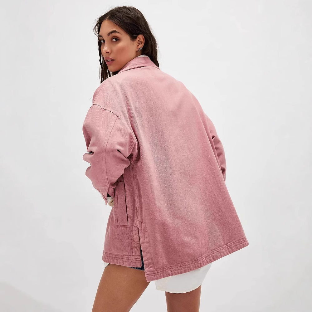 Damen lässige Oversized Jeansjacke mit großen Taschen Heidi-Mode
