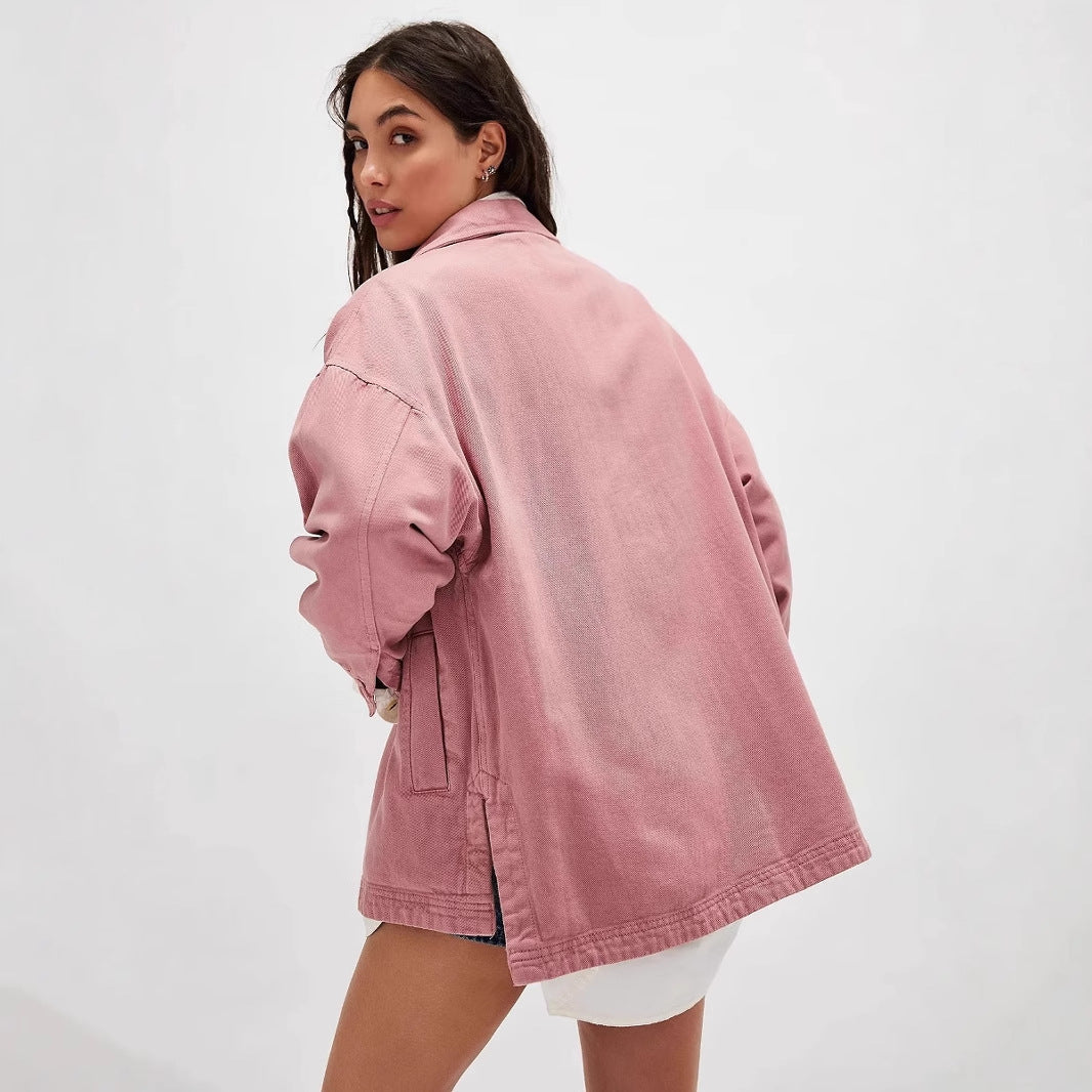 Damen lässige Oversized Jeansjacke mit großen Taschen Heidi-Mode