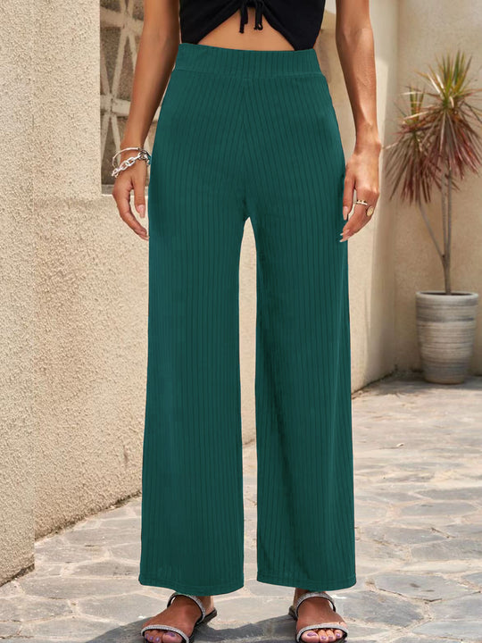 Damen elegante weit geschnittene Sommerhose mit feiner Rippstruktur Heidi-Mode