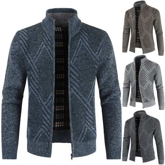 Herren Strickjacke mit hochgeschlossenem Reißverschluss und modernem Muster Heidi-Mode