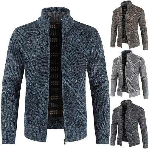 Herren Strickjacke mit hochgeschlossenem Reißverschluss und modernem Muster Heidi-Mode