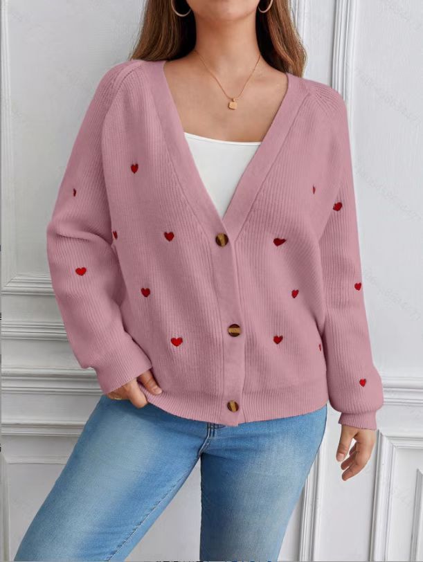 Damen Strickjacke mit Herzmotiven und Knopfverschluss Heidi-Mode