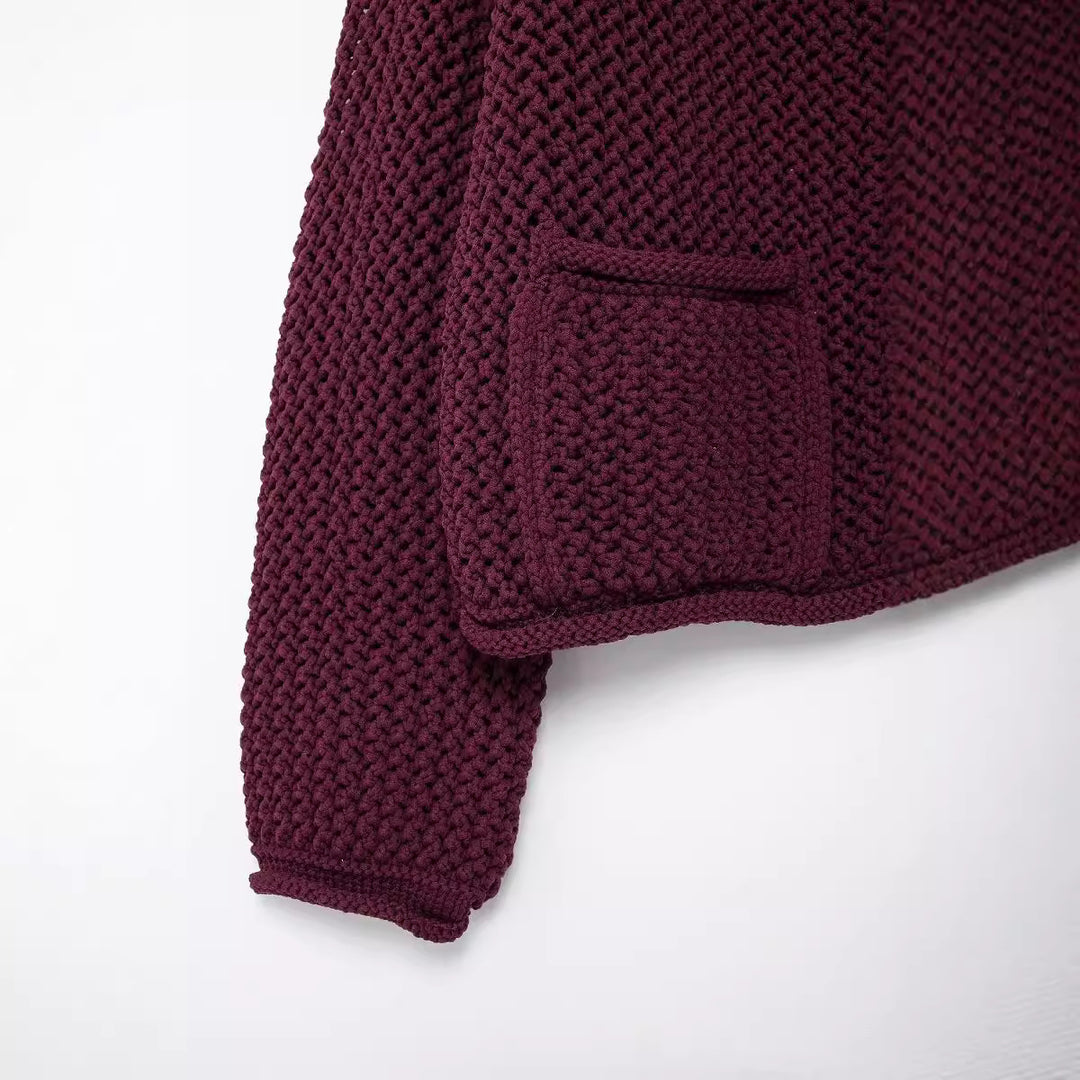 Damen Strickjacke mit großen Knöpfen und Taschen Heidi-Mode
