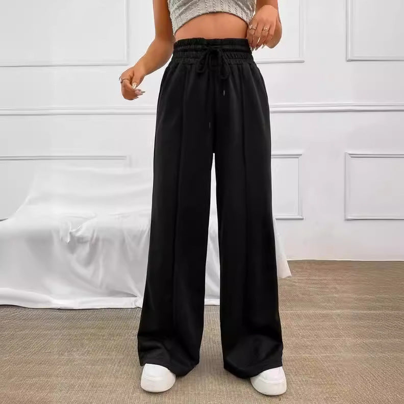 Damen Elegante und bequeme Freizeithose mit elastischem Bund und weitem Bein Heidi-Mode