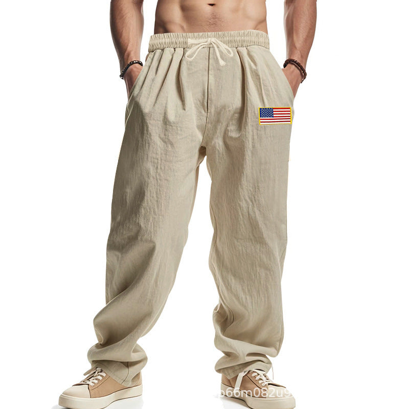 Herren Bequeme Freizeithose mit elastischem Bund und USA-Flaggenapplikation Heidi-Mode