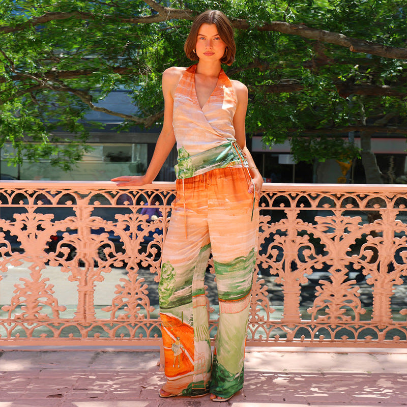 Damen Hose mit elegantem Wickeloberteil und floralen Mustern Heidi-Mode
