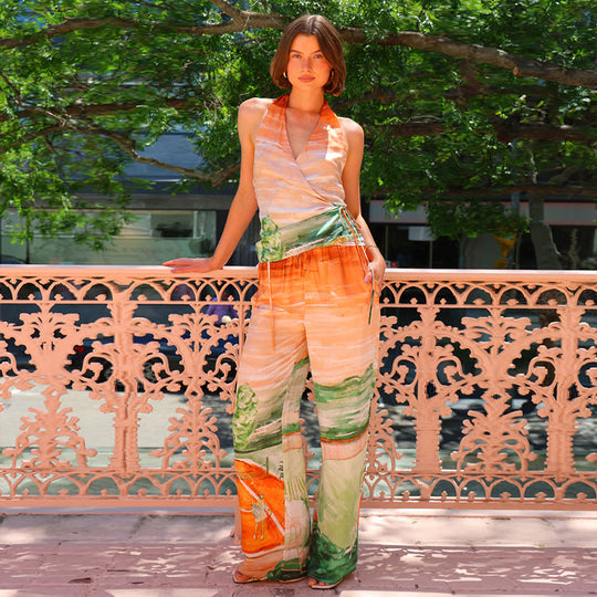 Damen Hose mit elegantem Wickeloberteil und floralen Mustern Heidi-Mode