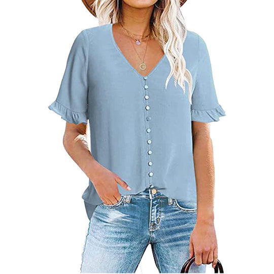 Damen Leichtes V-Ausschnitt Blusentop mit Rüschendetails Heidi-Mode