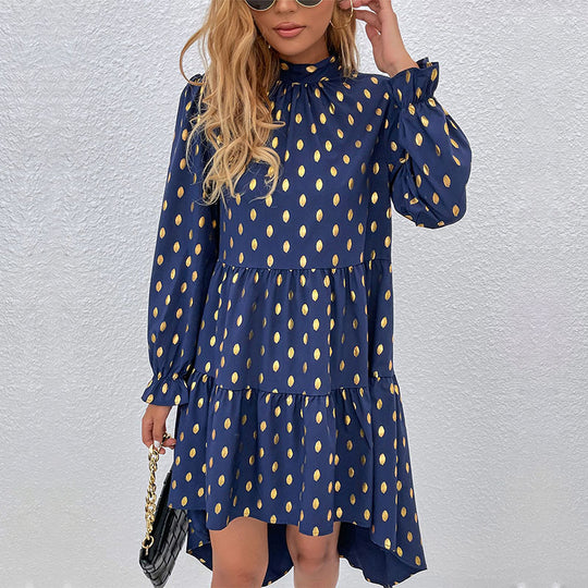 Damen Kleid mit voluminösem Rock und elegantem Stehkragen Heidi-Mode