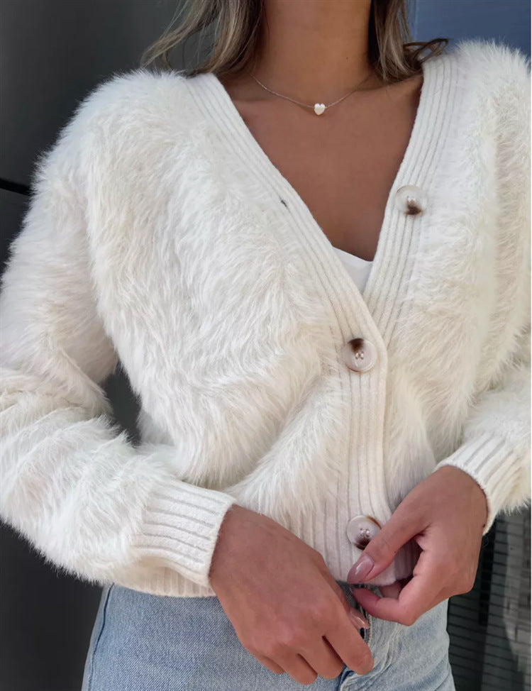 Damen Flauschiger Kurz-Kardigan Heidi-Mode